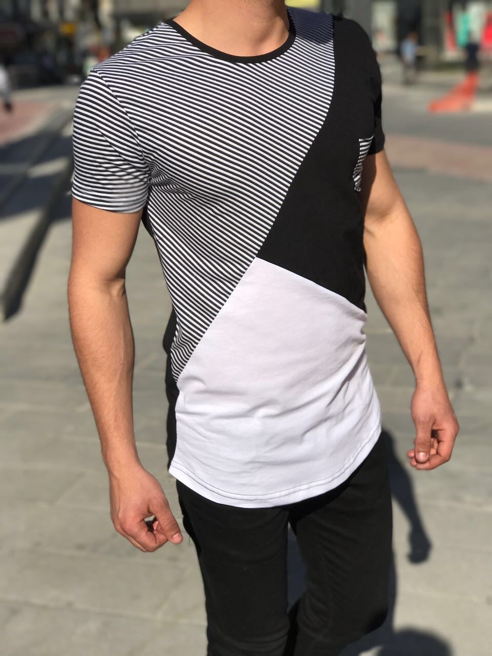 K&B Men Tri Stipes Front Pocket T-shirt - Black - FASH STOP