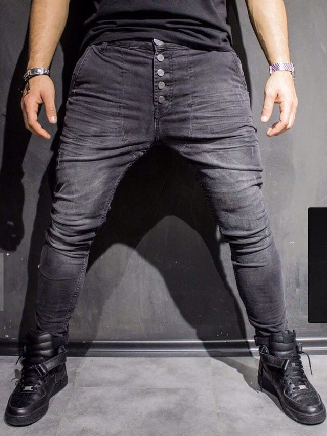 P&V Men Slim Fit Low Crotch Jeans - Washed Black - FASH STOP