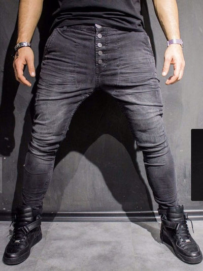 P&V Men Slim Fit Low Crotch Jeans - Washed Black