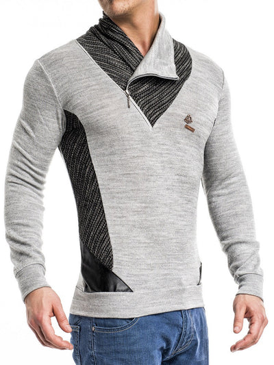 K&D Men Stylish 2 Tone Mock ZIipper Neck  Sweater - Gray - FASH STOP
