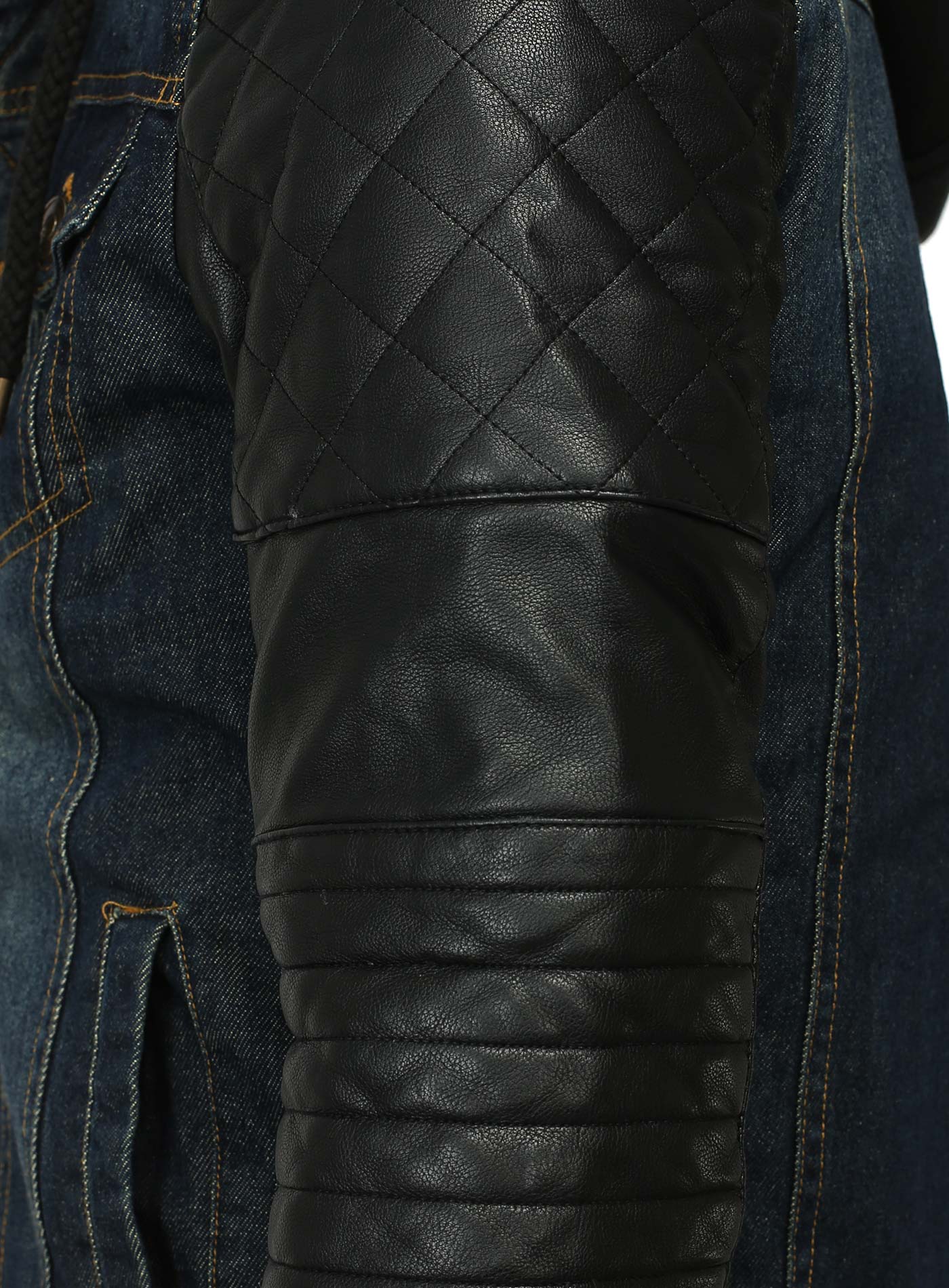 Denim Leather Jacket  Hooded Denim Leather Jacket