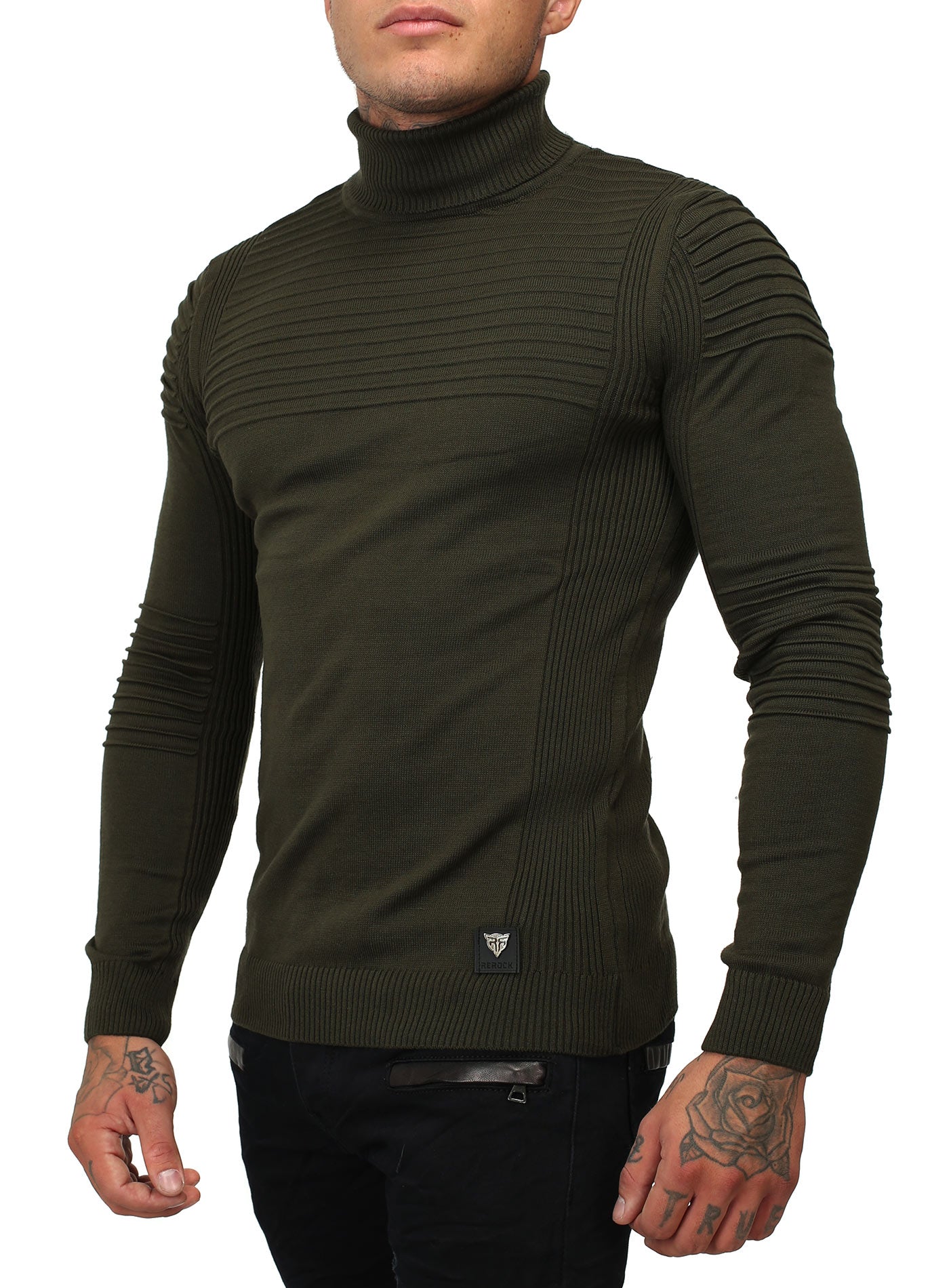 R&R Men Stylish Turtle Neck Ribbed Sweater - Green
