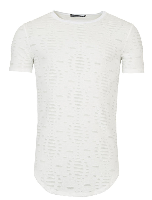 Y&R Mock Holes Perforated Poly T-Shirt - Off White - FASH STOP