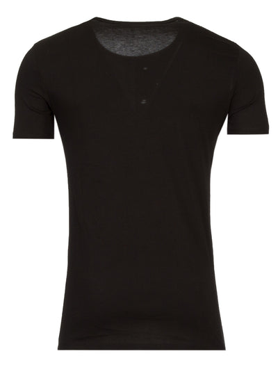 Y&R Men 1 Side Perforated Holes Slit T-Shirt - Black