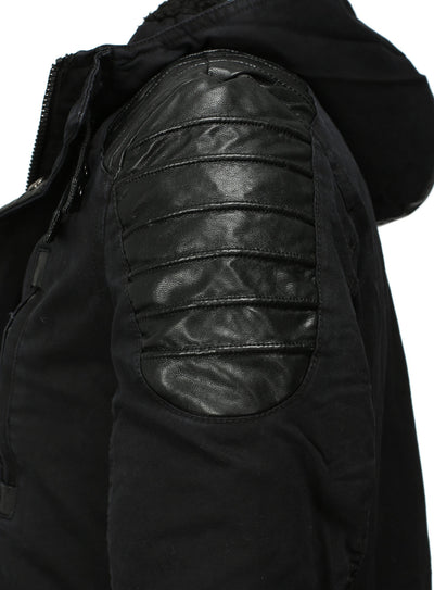 Y&R Men Stylish Mid Length Jacket Faux Leather Coat 2- Black