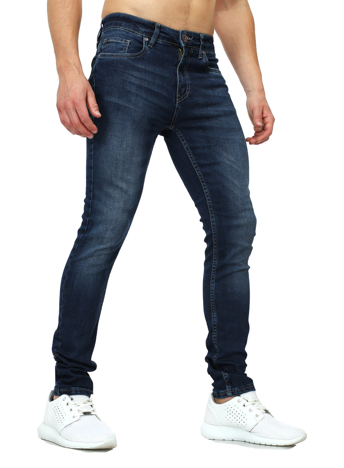 Men Slim Fit Clean Jeans - Blue - FASH STOP